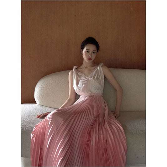 ASAYA2273 Gradient pink pleated Greek goddess dress