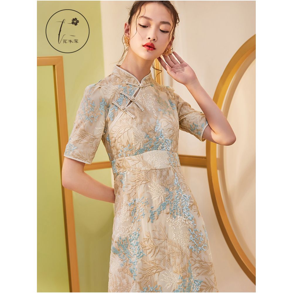 Spring Festival Gala Same Store Hua Mu Shen Chinese Style Qipao Improved Edition Dress Embroidered Silk Dress Dress Dress image 2