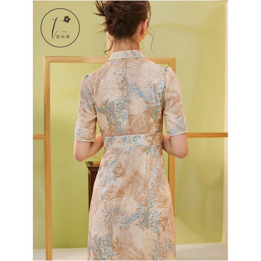 Spring Festival Gala Same Store Hua Mu Shen Chinese Style Qipao Improved Edition Dress Embroidered Silk Dress Dress Dress image 5