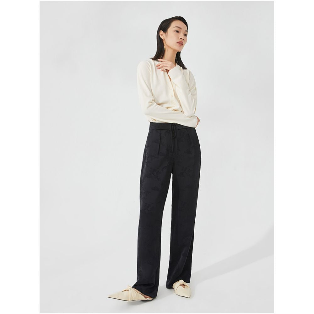 Ruyi Lianyun Spring Summer New Retro Chinese Casual Pants for Women Jacquard Lace Lotus Leaf Edge Slim and Long Pants image 2