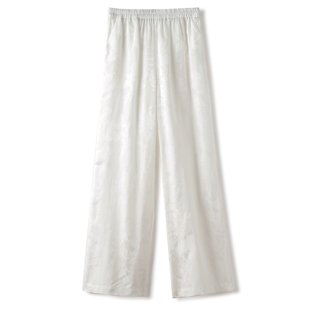 White loose silk casual pants for summer 2025 retro jacquard high waist hanging sensation mulberry silk wide leg pants for women image 5