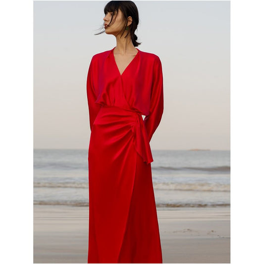 Asaya2183 Red satin slim dress