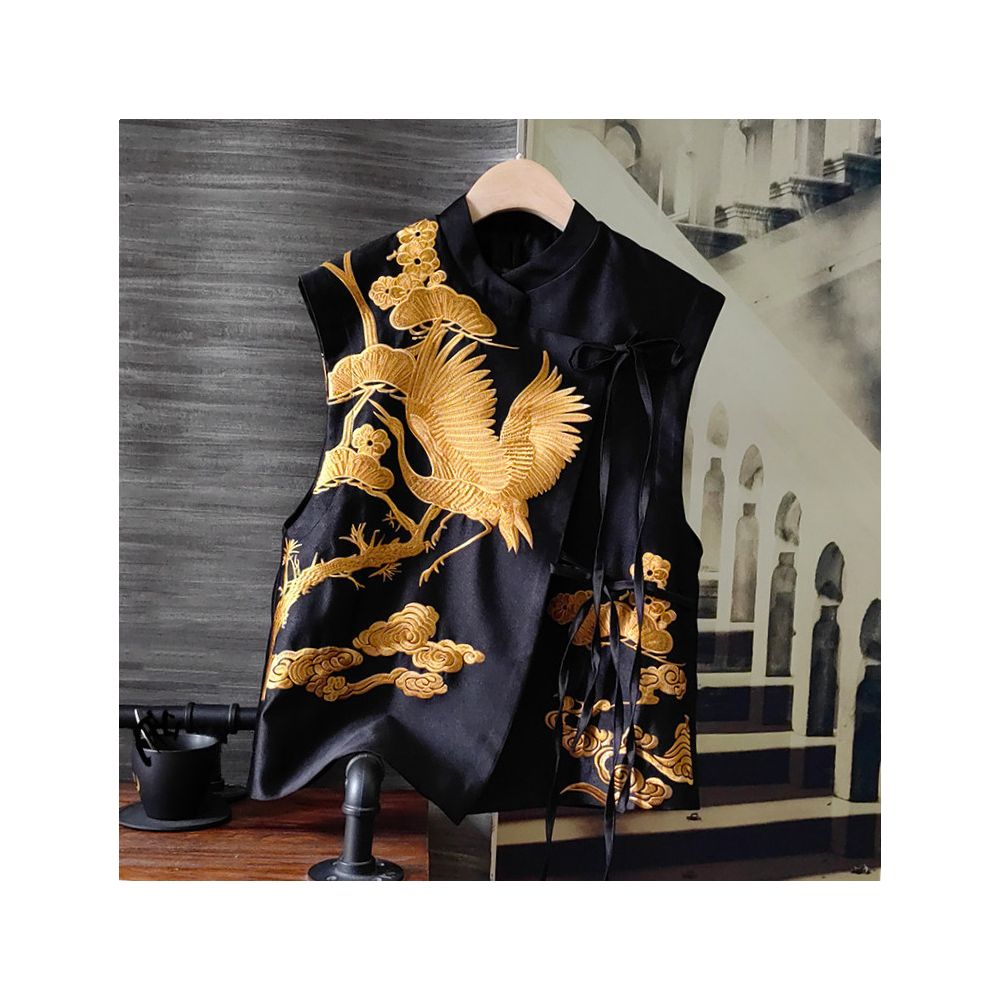 Big brand discount clearance picking up leaks crane embroidery vest vest vest 2025 spring and autumn diagonal collar binding Chinese style jacket for women image 9