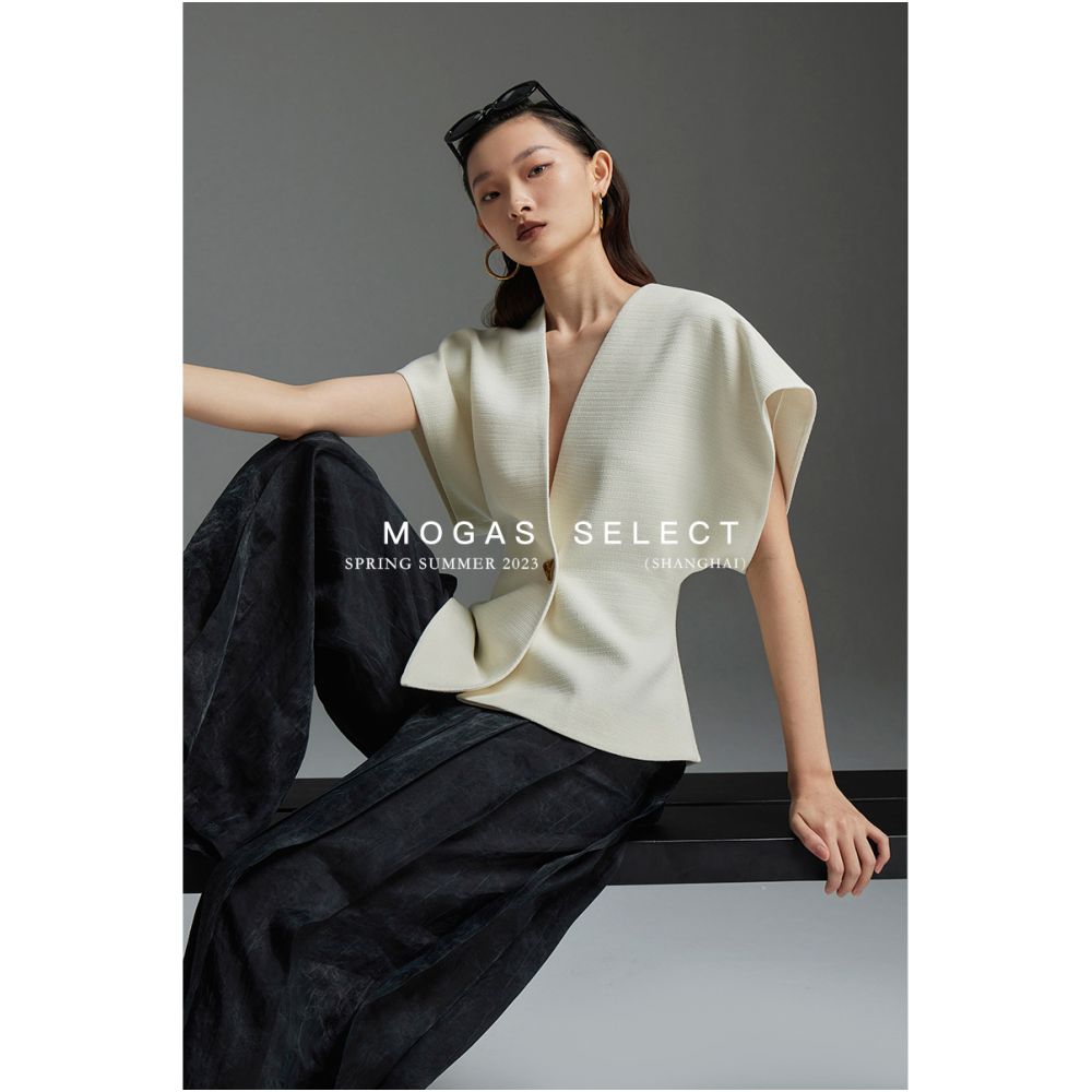 In stock Mogas cool and elegant temperament slim waist one button asymmetrical suit sleeveless vest for women image 2