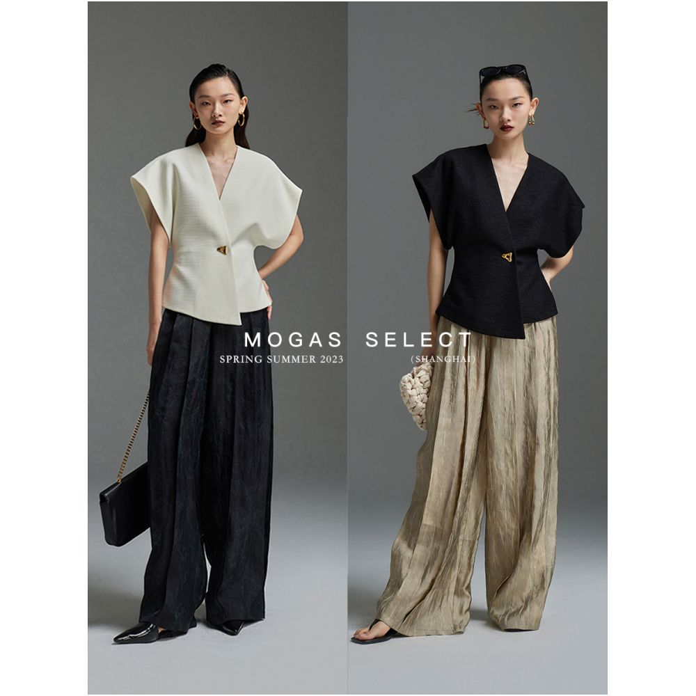 In stock Mogas cool and elegant temperament slim waist one button asymmetrical suit sleeveless vest for women image 3