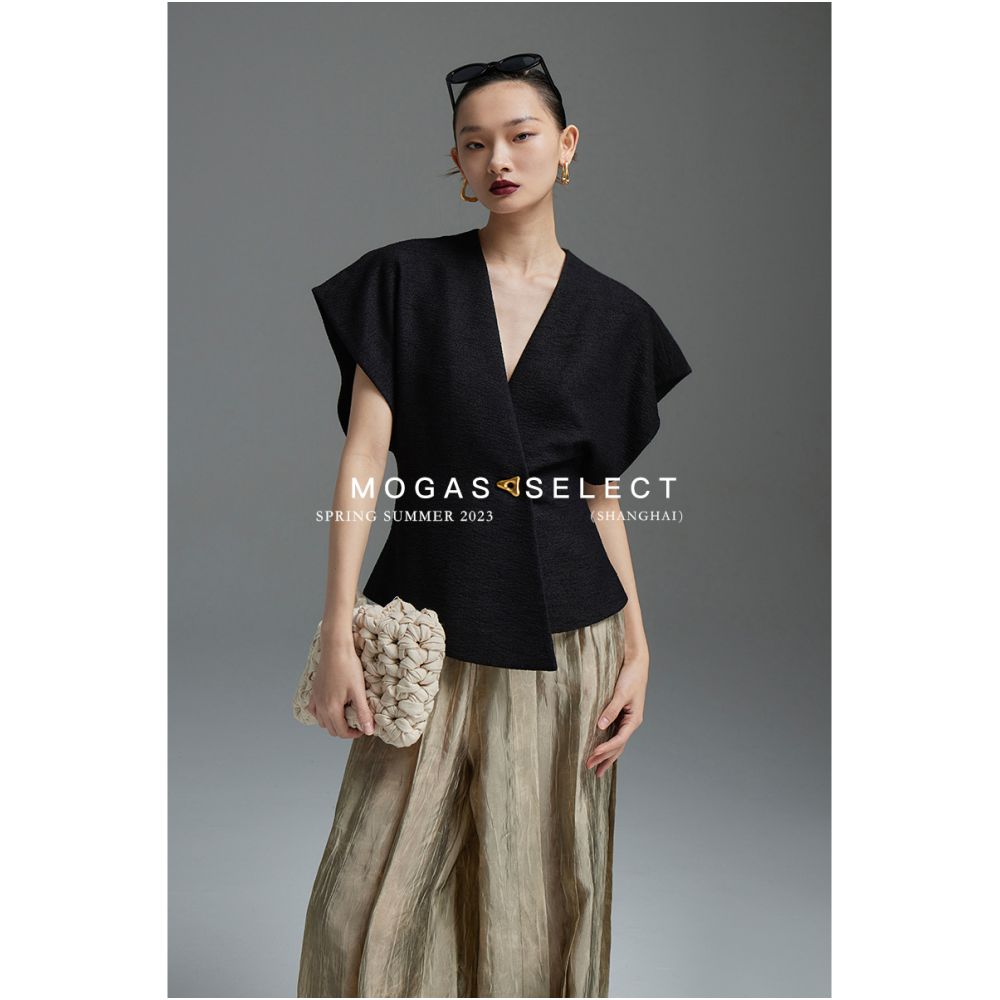 In stock Mogas cool and elegant temperament slim waist one button asymmetrical suit sleeveless vest for women image 4