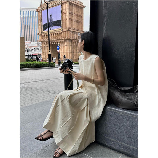 Asaya2166 : Yunyong time-division layered heavy industry deconstructed pleated skirt cool Zen style suit literary strap vest