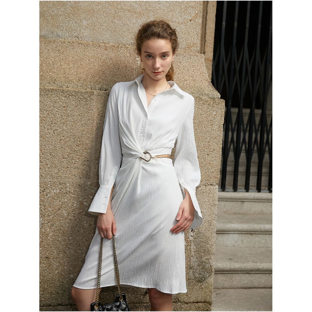 AEL original custom asymmetrical hollow waist dress autumn new style French white temperament shirt skirt for women image 4