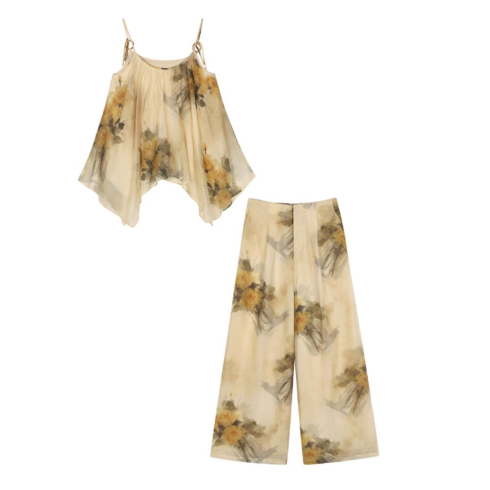 30 off Clear Warehouse Summer Poetry and Prose Ink Pen Flowery Lyocell Loose Printed Strap High Waist Wide Leg Pants Women s Summer image 5