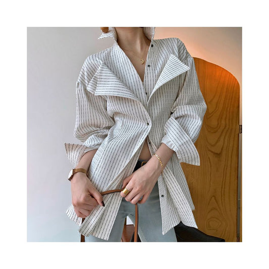Asaya2150 : striped temperament commuter workplace waist shirt