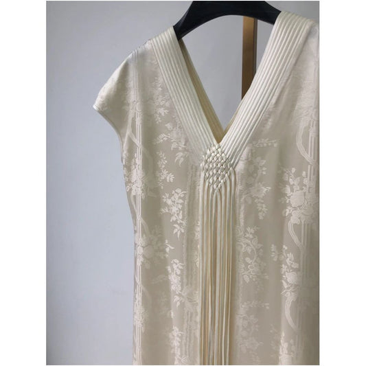 Asaya2143 : High-end heavy industry new Chinese style 2023 summer national style jacquard elegant tea dress tassel improved cheongsam dress