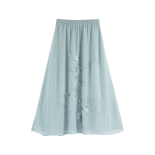 Asaya2137 : Elegant Embroidered Skirt, Fresh and Versatile, Daily Elastic Waist A-Line Skirt Original