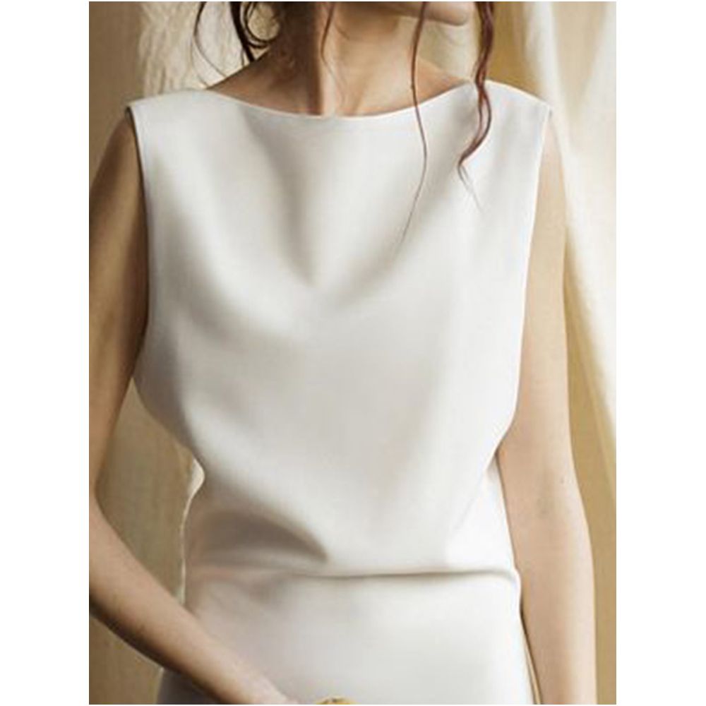 JILLA spring and summer all match white acetate dress slim matte commuting sleeveless cover side breast hip skirt image 0