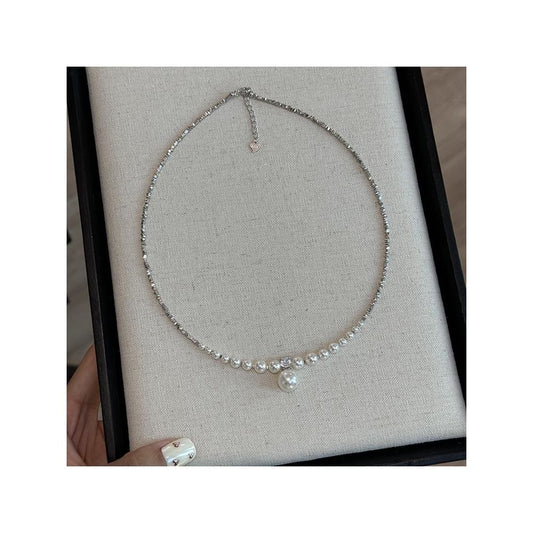 Asaya2108 : Fangtangjia original Shijia bright pearl S925 sterling silver gradient necklace niche design high-end clavicle chain