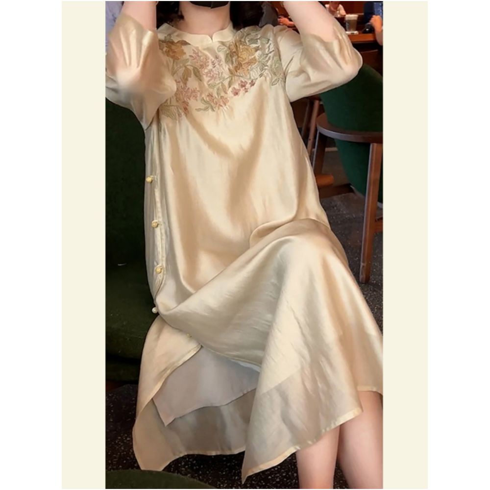 2025 Autumn Clothing Heavy Industry Embroidery and Printing High end New Chinese Style Women s Wear High end Exquisite Chiffon Dress image 0