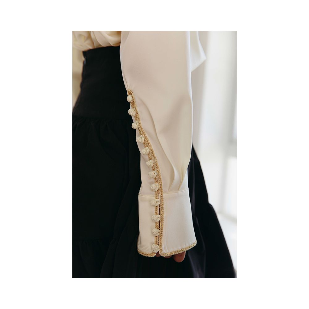 Rosebanks Downton Abbey buckle gold border detail full of cream colored commuting heavy industry pleated shirt image 1