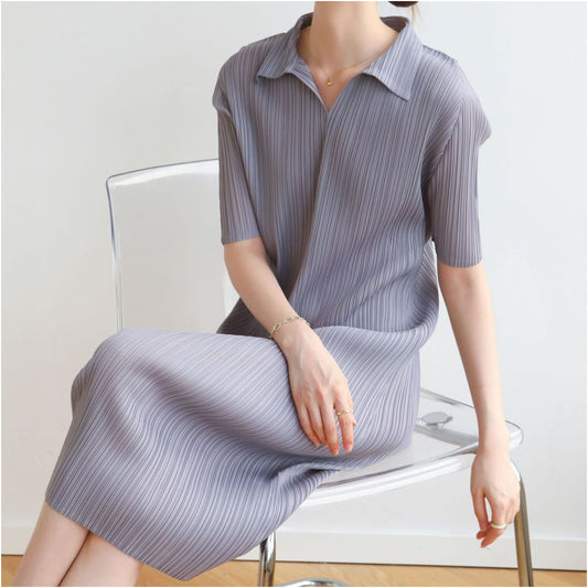 Asaya2074 : Miyake elastic thin lapel pleated skirt