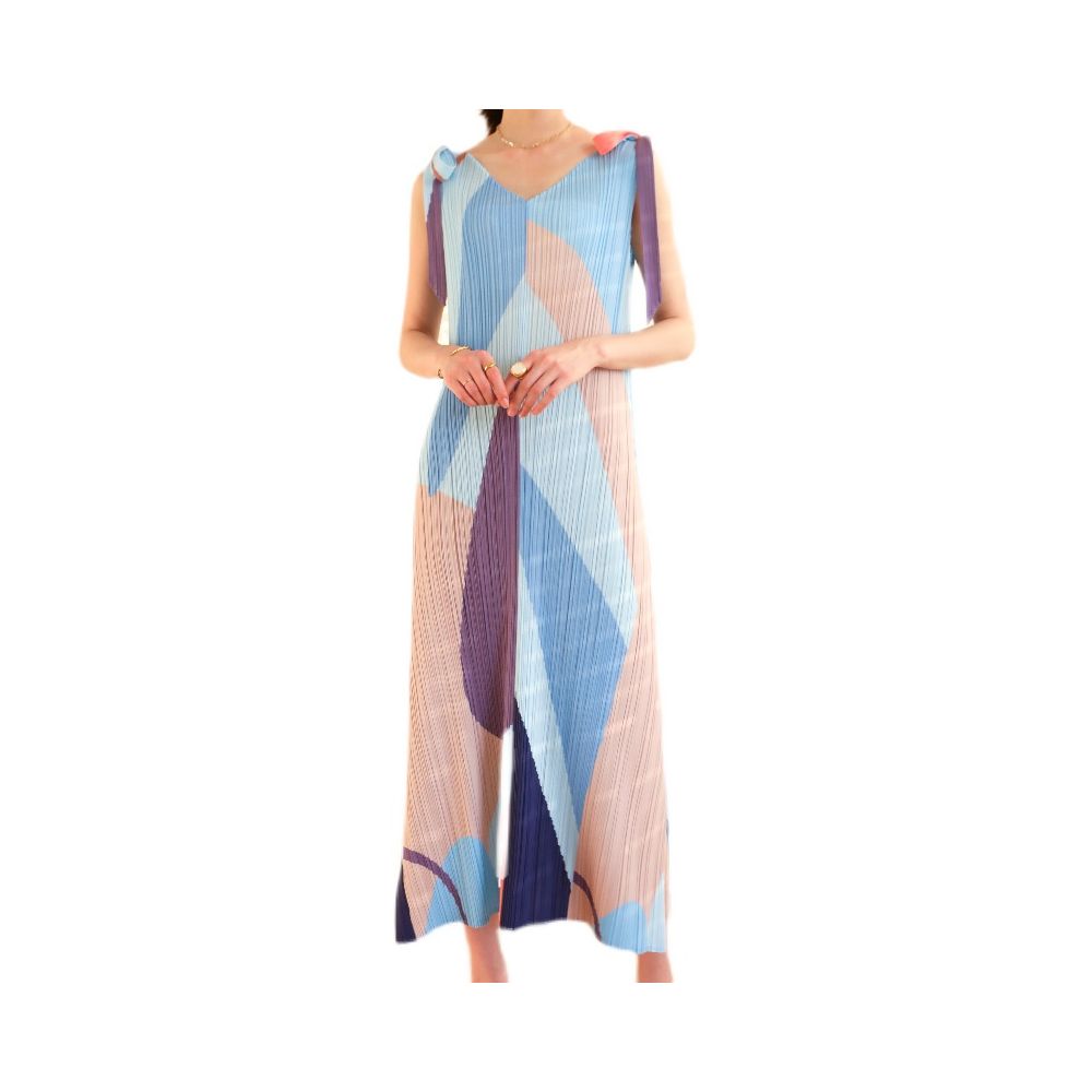 Folded clothes pleated clothes suspender straps summer new printed font hem slit dress ribbon long fairy dress image 5