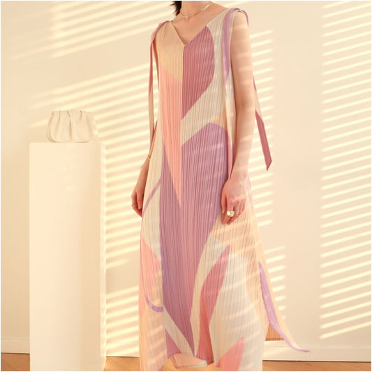 Asaya2071 : Miyake pleated sleeveless drape long skirt