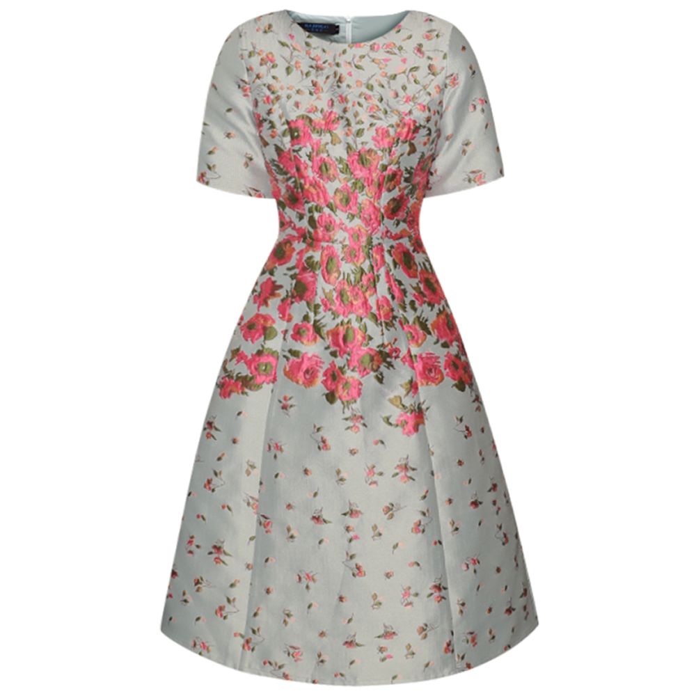 Pink Heavy duty Relief Waist Jacquard Dress for Women 2806 with a niche design and exquisite short sleeved dress image 14
