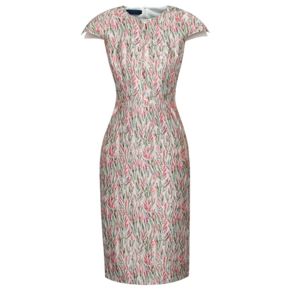 Heavy industry pink imitation Song brocade jacquard short sleeved summer dress 2810 new style temperament Hepburn style light luxury dress image 3