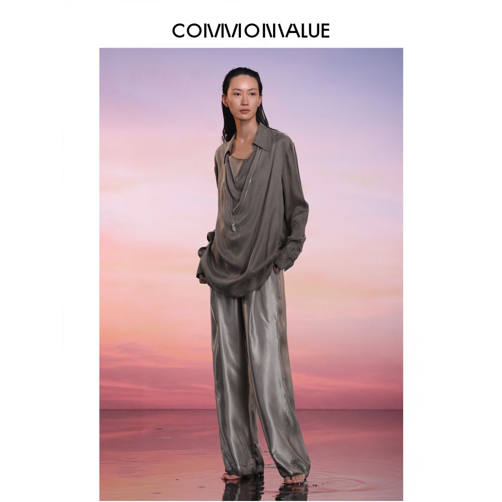 COMMON VALUE Japan Imported 100 Satin Acetate Pants High Grade Gloss Natural Texture Wide Leg Pants image 4