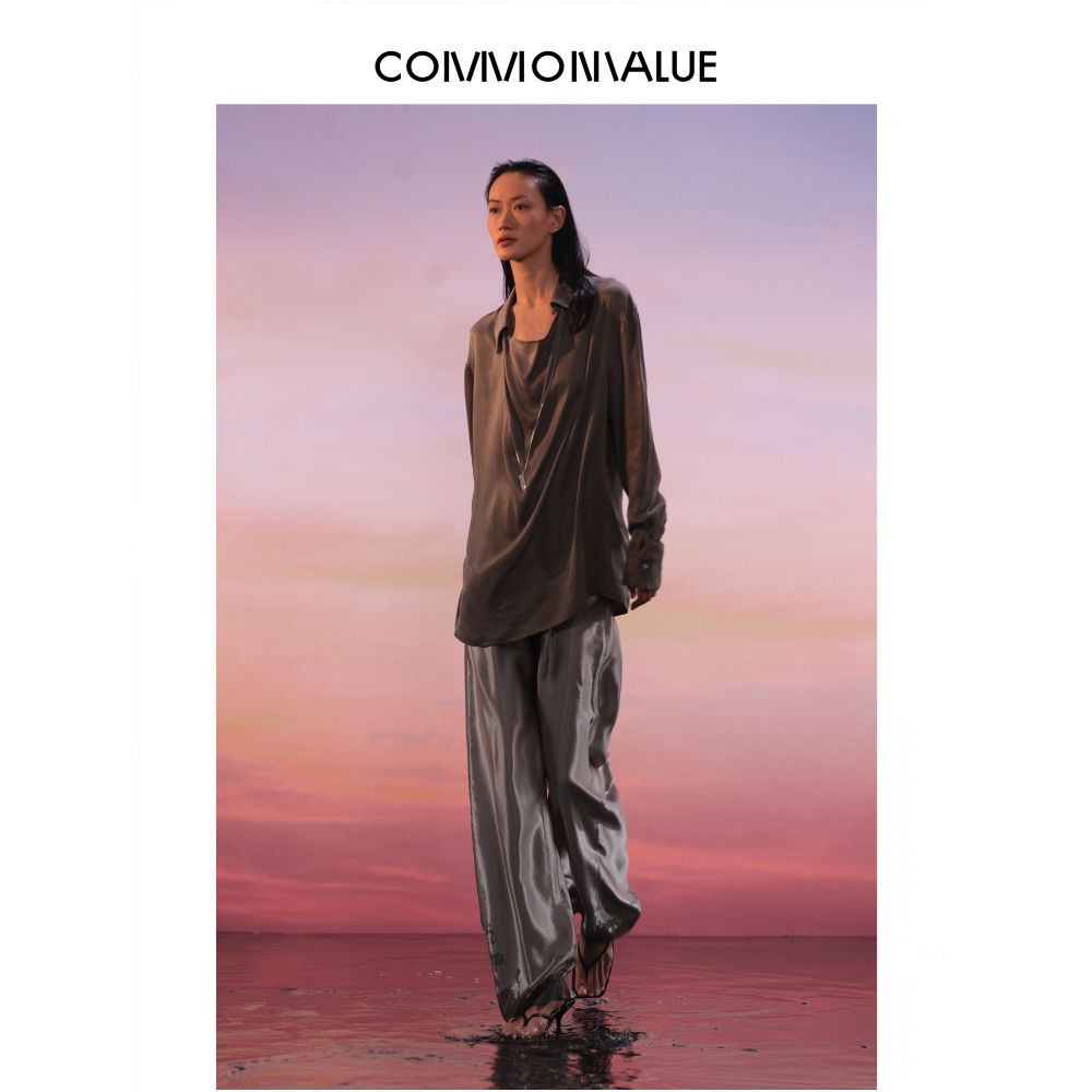 COMMON VALUE Japan Imported 100 Satin Acetate Pants High Grade Gloss Natural Texture Wide Leg Pants image 5