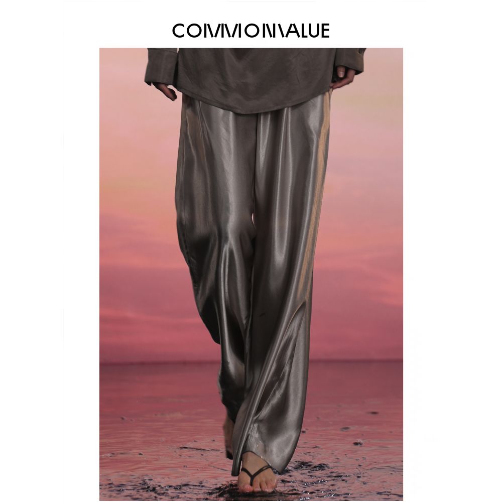 COMMON VALUE Japan Imported 100 Satin Acetate Pants High Grade Gloss Natural Texture Wide Leg Pants image 0