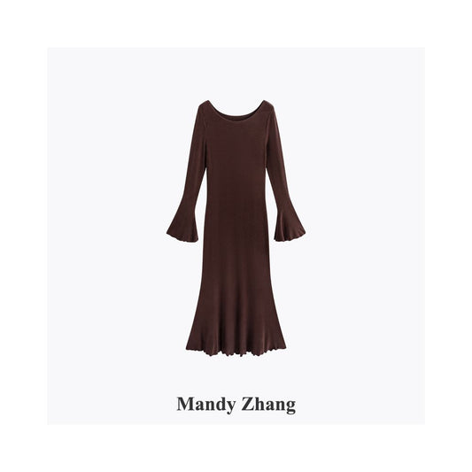 ASAYA4758 – Cocoa Elegance Knit Mermaid Dress 🍫✨