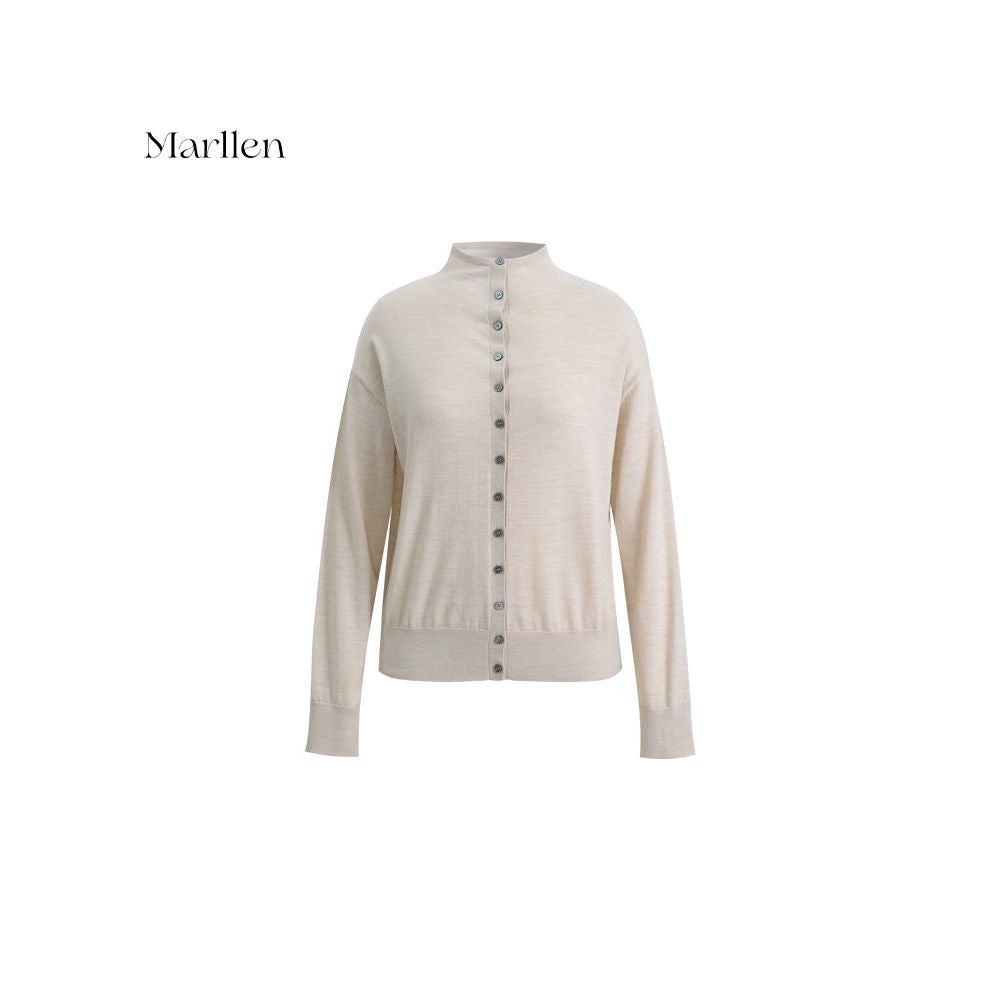 Marllen Classic Echoes 100 Wool Stacked One Row Buckle Design Drop Shoulder High Neck Knitted Cardigan for Women Autumn image 40
