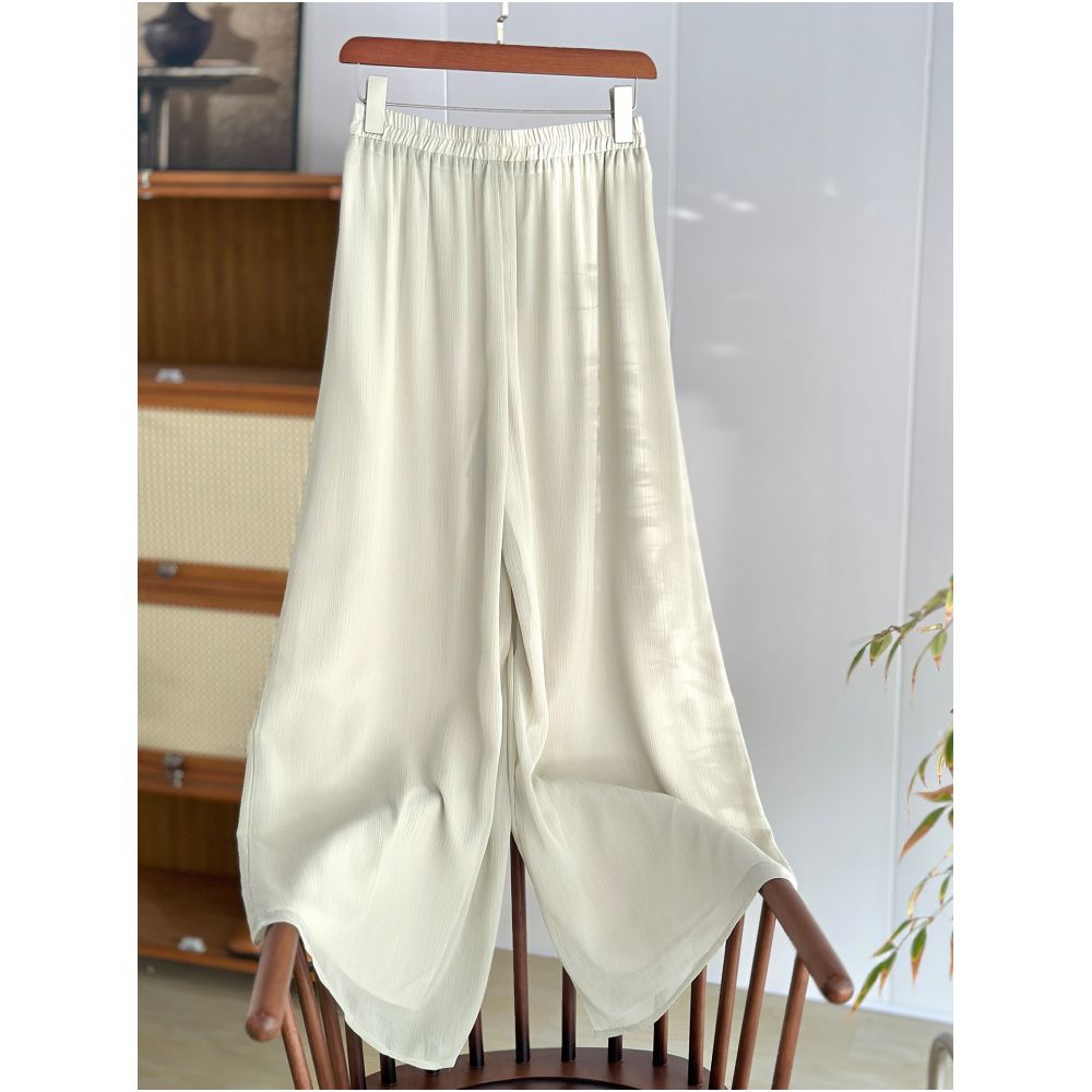 New Chinese style white elegant fairy style wide leg pants for women in summer thin Tencel straight tube hanging down feeling skirt pants casual pants image 2