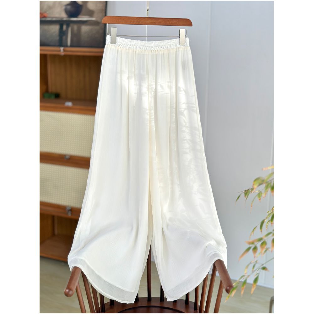 New Chinese style white elegant fairy style wide leg pants for women in summer thin Tencel straight tube hanging down feeling skirt pants casual pants image 0