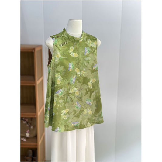 ASAYA4750 – Green Butterfly Silk-Inspired Top 🦋