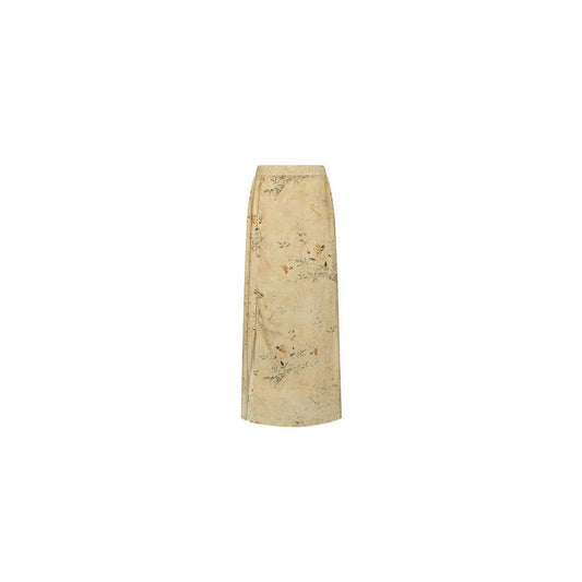 ASAYA1987  Meiyang MEIYANG Lanting flower and bird printing stand collar bead button top skirt