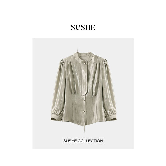 ASAYA1984 Bondage/SUSHE gilt collection vintage spring dress women's 2023 new loose stand up collar waist slim shirt
