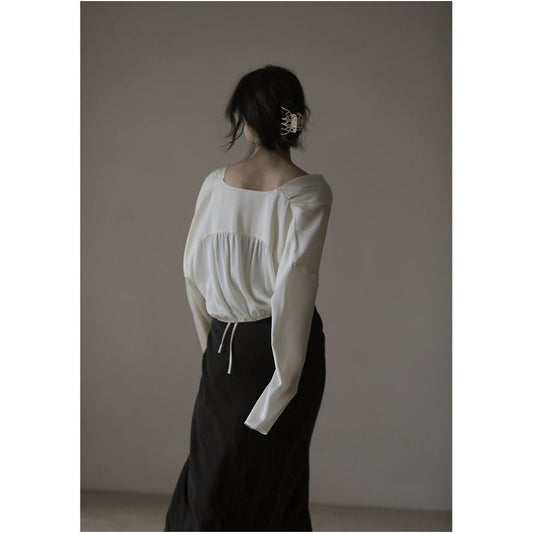 ASAYA1949  Commuse 19 mommy stretch double Joe satin drape silky shirt solid color blouse