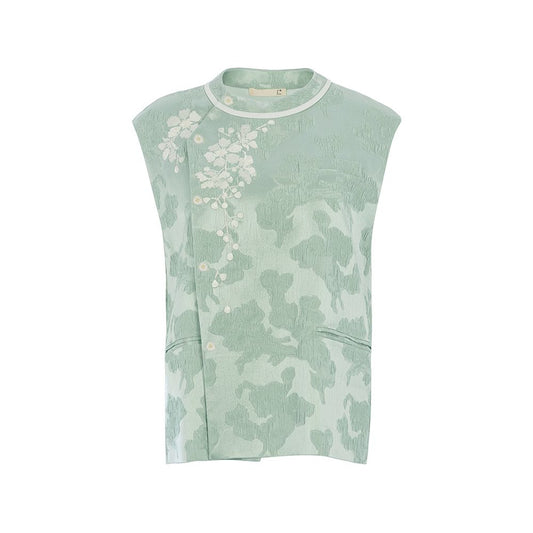 ASAYA1915 Huamu deep Chinese style silk vest women's design sense retro embroidery round neck vest