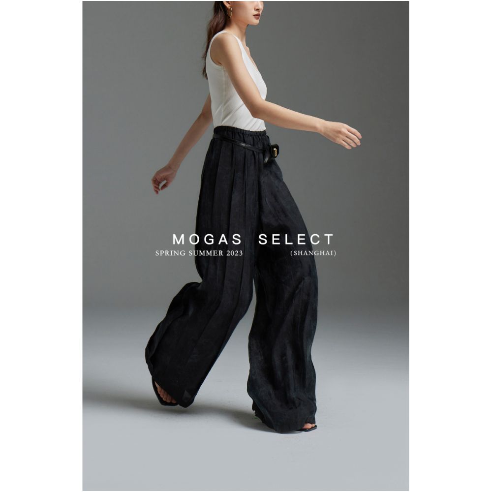 Spot Mogas high street pleated casual pants lightweight breathable elastic waistband long wide leg pants for women in spring and summer image 5