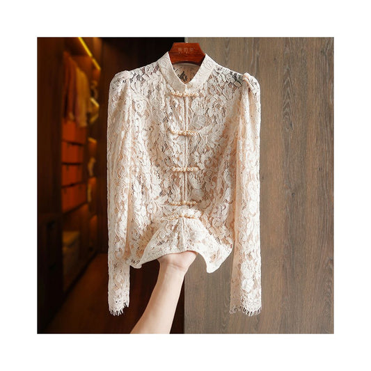ASAYA1864 Openwork lace embroidered new Chinese shirt slim for slim and light Chinese style coiled buttoned top