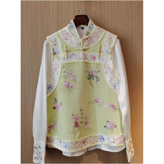 ASAYA1838 spring new women's retro Tang costume small fragrant shirt layered with new Chinese embroidered vest two sets