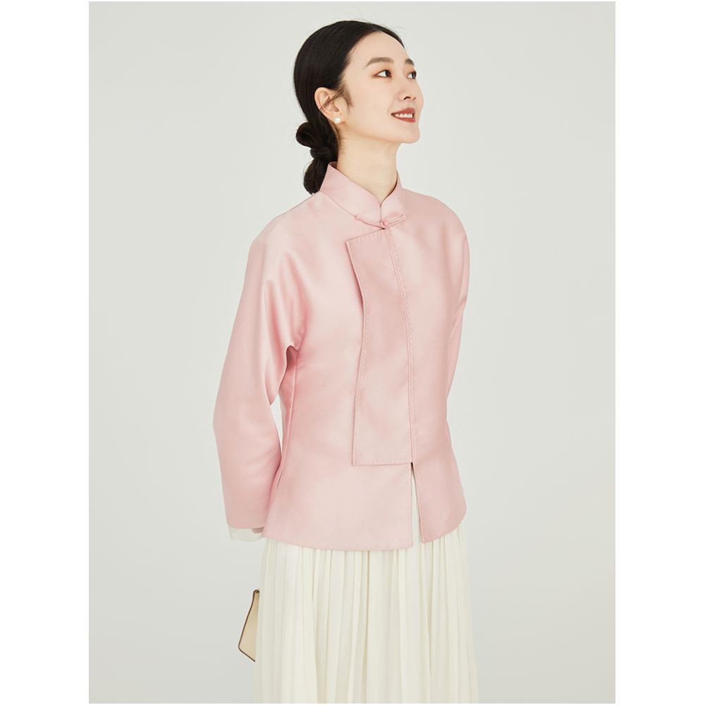 Fuyuntang Ni Miao New Chinese style improved national style top button stand collar spring and autumn pink small jacket women s short style image 2