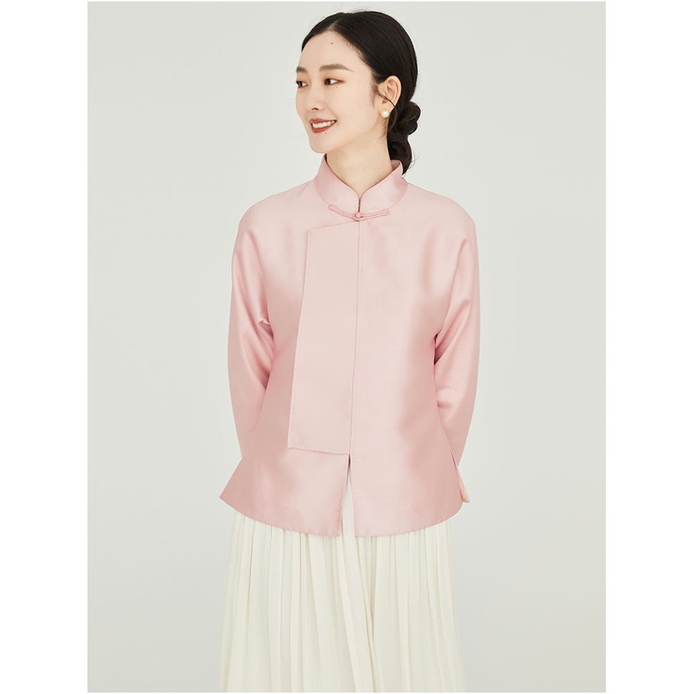 Fuyuntang Ni Miao New Chinese style improved national style top button stand collar spring and autumn pink small jacket women s short style image 5