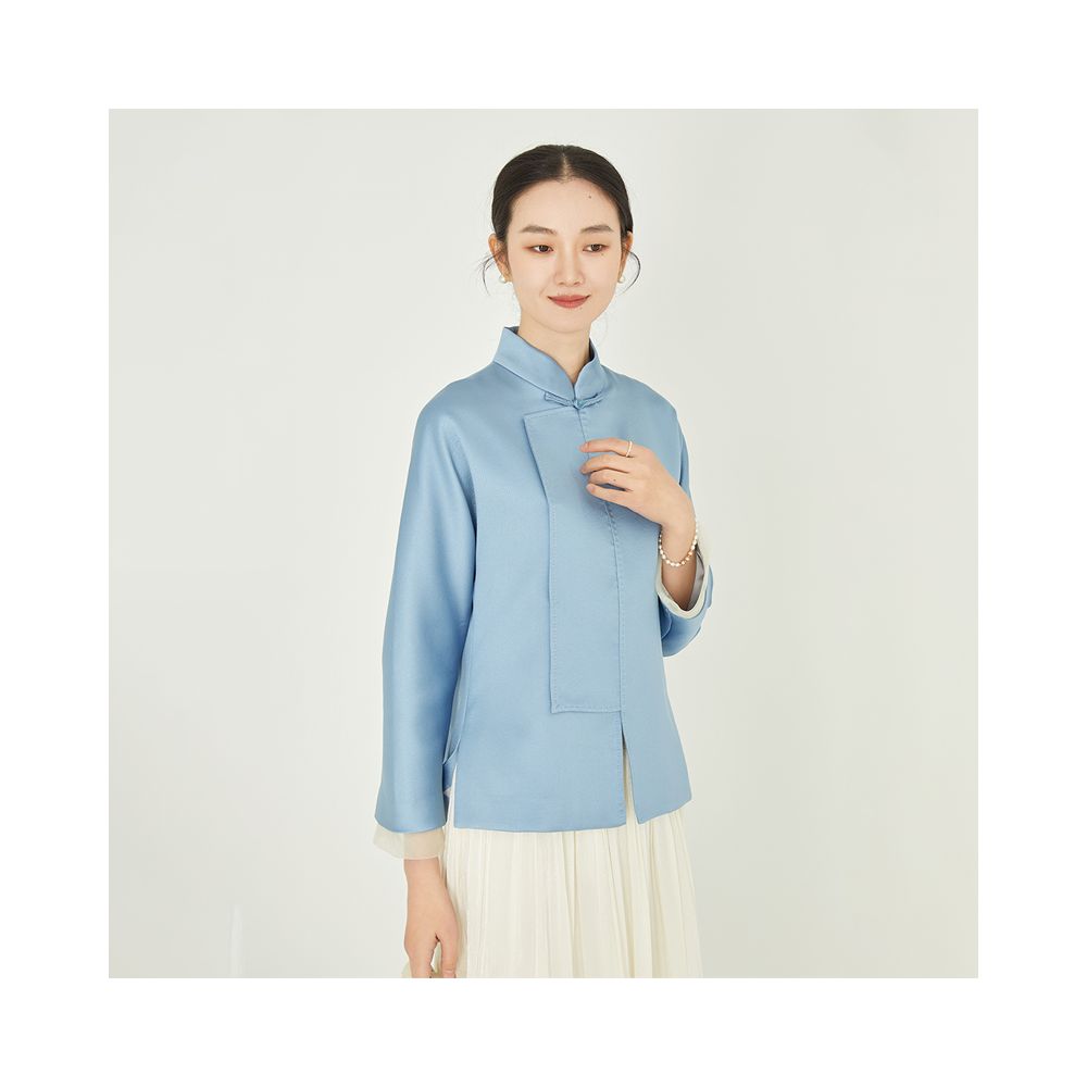 ASAYA1830 "Fuyuntang Ya" neon. Chinese stand up collar buckle pink short coat women's 23 spring national style improved Tang dress