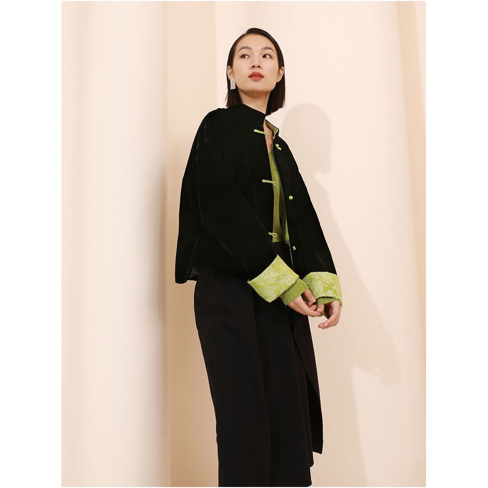 Ruyi Lianyun Spring and Autumn New Silk Velvet Pan Button Short Coat for Women Retro New Chinese Style Loose and Slim Top image 1