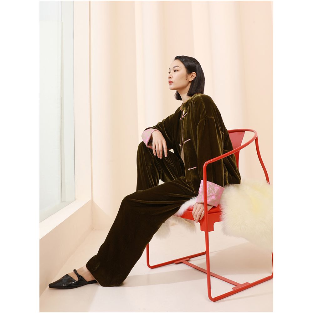 Ruyi Lianyun Spring and Autumn New Silk Velvet Pan Button Short Coat for Women Retro New Chinese Style Loose and Slim Top image 4