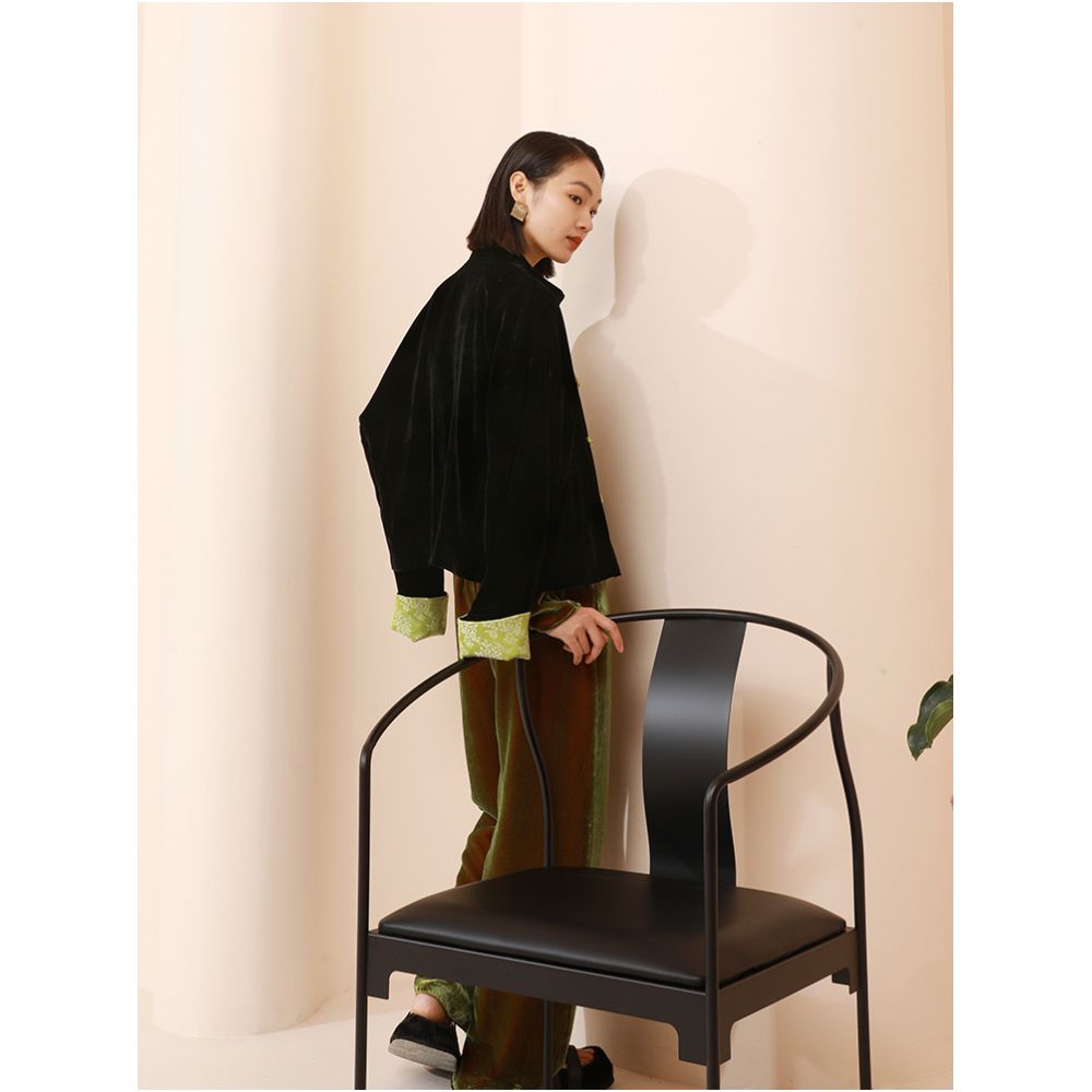 Ruyi Lianyun Spring and Autumn New Silk Velvet Pan Button Short Coat for Women Retro New Chinese Style Loose and Slim Top image 5