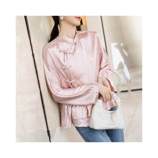ASAYA1824  Pink chic Chinese style shirt modified buckled cheongsam top
