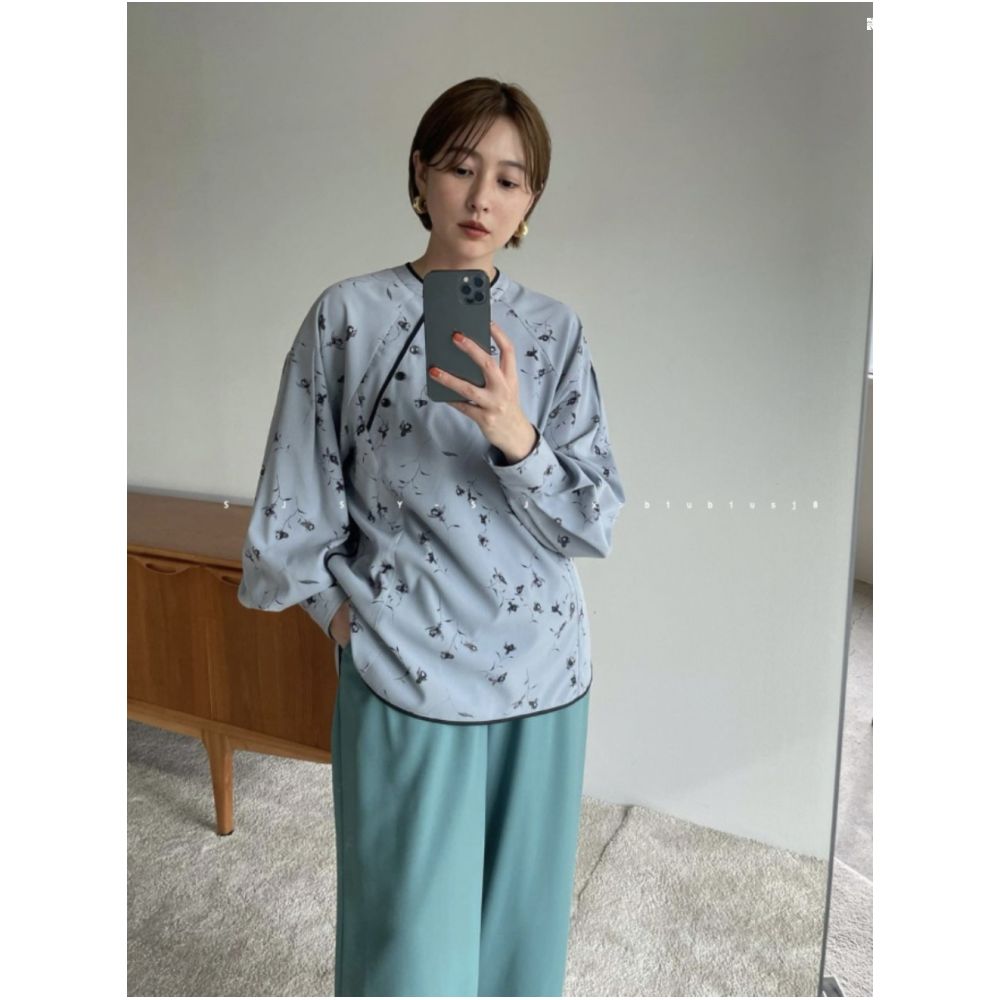 Special Offer Reward for Vitality Girl Solo Chinese Slant Button Round Neck Shirt Lantern Sleeves Sweet Casual Flower Top for Women image 4