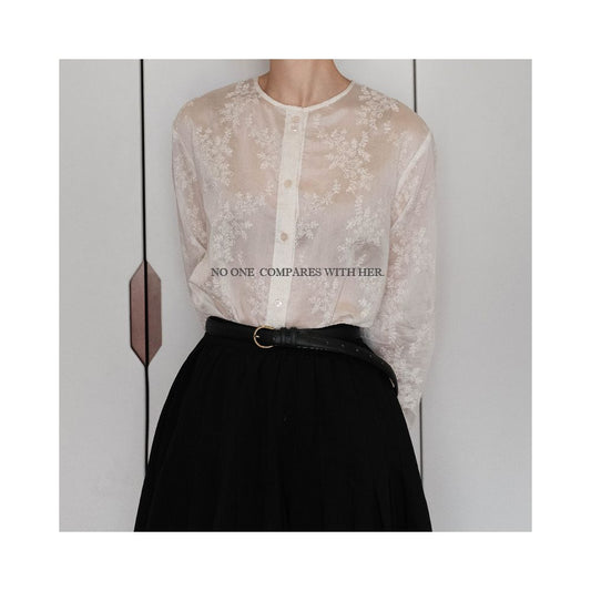 Asaya1808  With her niche original design New Chinese vintage embroidered lace French elegant intellectual white shirt top