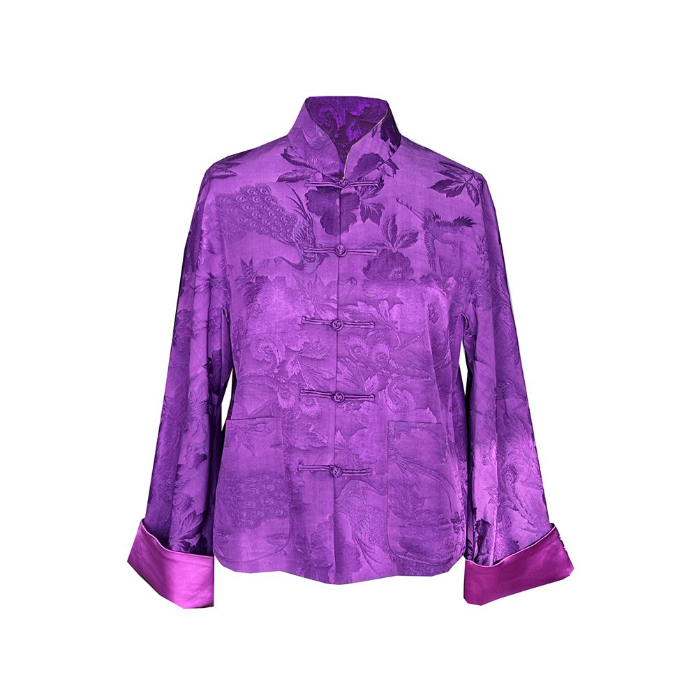 Taozhi Yaoyao 2023 Spring Purple Chinese Style Art Spring and Autumn Standing Collar Sandwich Jacquard Buckle Coat Solid Color Purple image 5